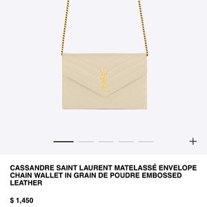 YSL CASSANDRE MATELASSÉ ENVELOPE CHAIN WALLET GRAIN DE POUDRE EMBOSSED LEATHER
